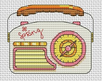 Spring Cross stitch Radio pdf pattern - Retro radio cross stitch spring mood embroidery easy cross stitch blackwork dmc embroidery pattern