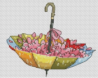 Spring Cross stitch Umbrella pdf pattern - Floral umbrella cross stitch spring mood embroidery easy cross stitch blackwork love embroidery