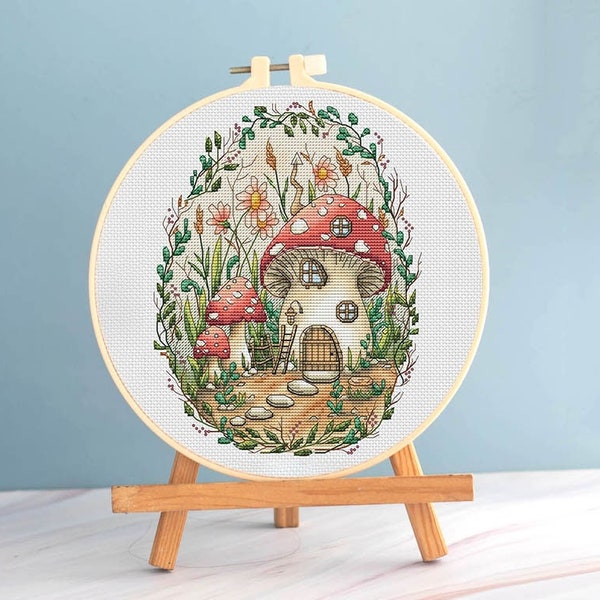 Mushroom House cross stitch fairy pattern pdf - Woodland tale cross stitch mushrooms fairy embroidery folk tale cross stitch dmc needlepoint