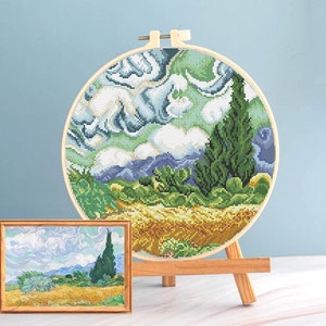 Wheat Field cross stitch Van Gogh pdf pattern, Cypresses cross stitch Van Gogh embroidery round cross stitch Vincent Van Gogh art painting