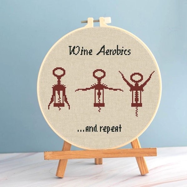 Wine aerobics cross stitch funny pattern pdf - wine embroidery funny kitchen cross stitch wine cork inspirational quote funny wine dmc chart