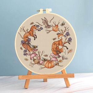 Fox Cross stitch Blackberry pattern pdf - Fox dance cross stitch forest fantasy embroidery bat cross stitch foxes woodland mushrooms chart