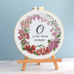 Baby cross stitch girl birth sampler pattern - new baby announcement birth record embroidery baby girl name cross stitch new baby sampler
