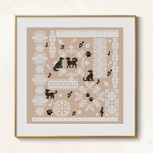 Dogs cross stitch sampler pattern pdf - Lace ornament cross stitch black dogs whitework embroidery dog cross stitch victorian needlepoint