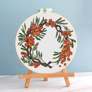 Sanddorn Kreuzstich Seebeeren Muster pdf - Runder Kreuzstich Sand Stickerei botanisches Muster Minimalist Kreuzstich Botanik Pflanze