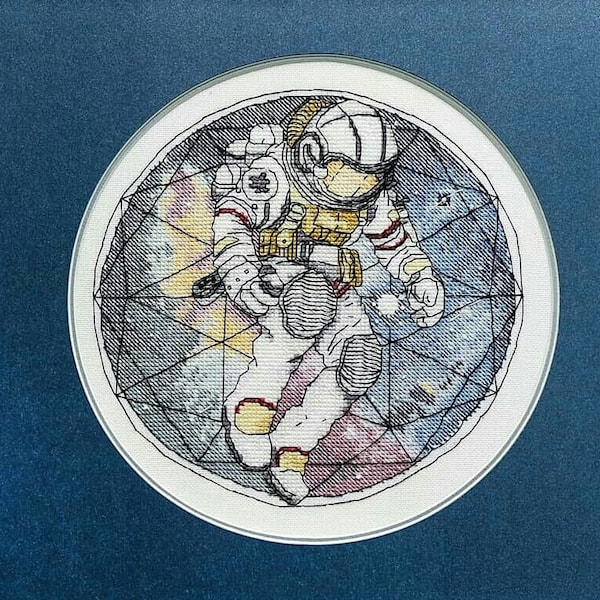 Astronaut cross stitch space pattern pdf - Spaceman cross stitch Galaxy embroidery deep space cross stitch earth planet nasa mission Gagarin
