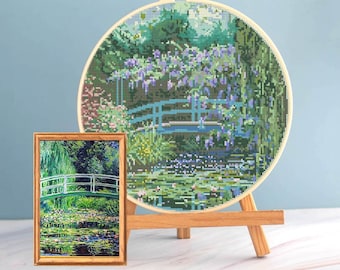 モネの池のクロスステッチパターンpdf、モネの睡蓮の池の刺繍クロス