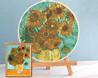 ゴッホのひまわりのクロスステッチパターン、美術複製刺繍