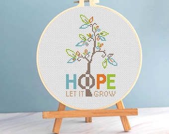 Hope cross stitch quote pattern pdf - Tree cross stitch inspirational quote embroidery love couple hope dmc cross stitch grow tree blackwork
