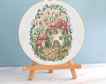 Mushroom House cross stitch fairy pattern pdf - Woodland tale cross stitch mushrooms fairy embroidery folk tale cross stitch dmc needlepoint