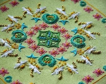 Floral Cross Stitch Ornament pattern pdf - Blackwork Biscornu Ornament Embroidery Whitework Cross Stitch Pincushion Cross Stitch dmc pattern