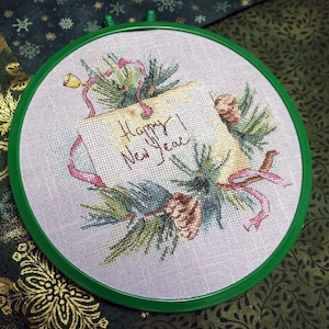 Happy New Year Cross stitch Wreath pattern pdf - Christmas Card embroidery round cross stitch Xmas embroidery Merry Christmas cross stitch