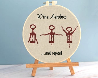 Wijnaerobics kruissteek grappig patroon pdf - wijnborduurwerk grappige keuken kruissteek wijnkurk inspirerende quote grappige wijn dmc-kaart