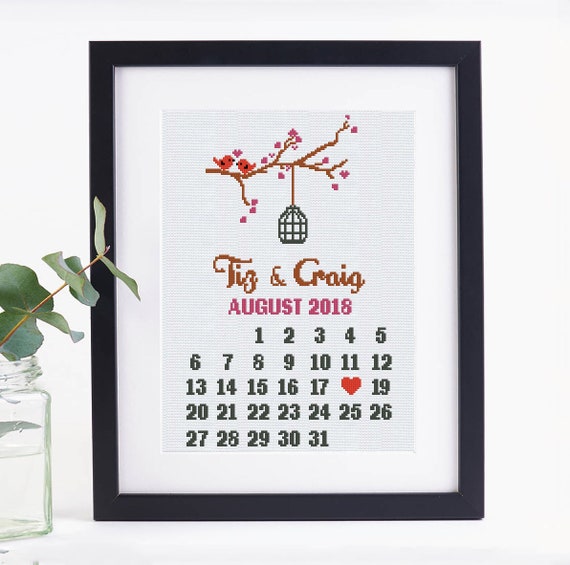 Wedding Cross Stitch Calendar Pattern Love Birds Cross Etsy Wedding Cross Stitch Calendar Pattern Love Birds Cross Etsy