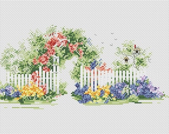 Nan’s garden Cross Stitch spring pattern pdf - Rustic cross stitch summer garden embroidery Garden promise needlepoint floral cross stitch