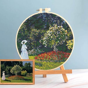 Monet cross stitch Woman pattern pdf - Garden cross stitch Monet embroidery Woman in Garden needlepoint round cross stitch Monet dmc chart