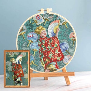 Claude Monet cross stitch La Japonaise pattern pdf - Japanese Woman cross stitch Monet embroidery round cross stitch Monet Dancing Woman dmc