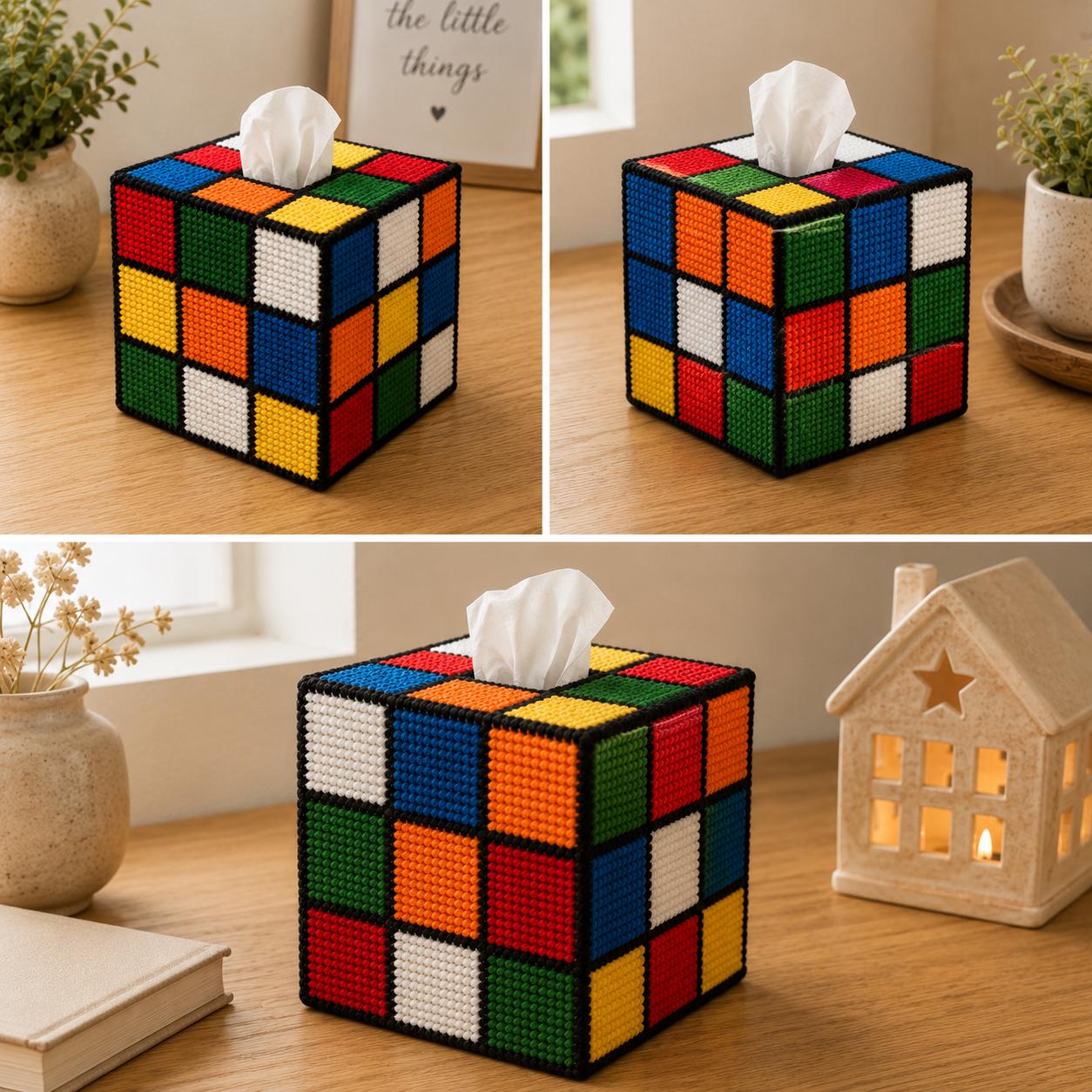 Rubiks Cube 3D Cross Stitch Pattern: Retro Game Tissue Box Plastic ...