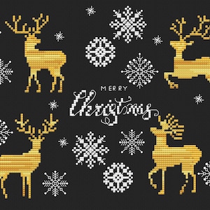 Merry Christmas cross stitch pattern pdf - Hardanger ornament cross stitch Xmas Deers embroidery Christmas stocking needlepoint dmc chart