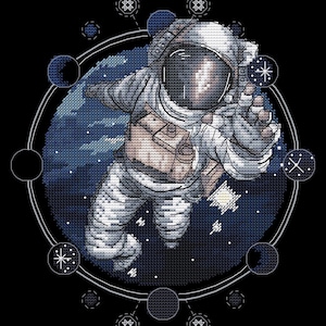 Spaceman cross stitch stars pattern pdf - Astronaut cross stitch Galaxy embroidery nasa space cross stitch astronaut earth needlepoint chart