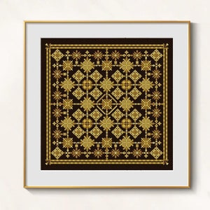 Golden Ornament cross stitch blackwork pattern pdf - Victorian ornament cross stitch gold embroidery biscornu cross stitch persian ornament