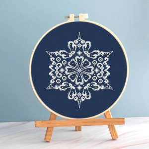 Snowflake cross stitch whitework pattern pdf - Round cross stitch Christmas ornament embroidery blackwork cross stitch frost flower chart