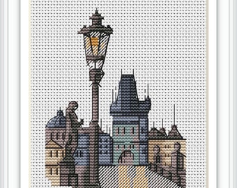 Prague Cross Stitch Old Town Pattern pdf – Travel cross stitch Prague embroidery Czech cross stitch Prague easy chart mini cross stitch dmc