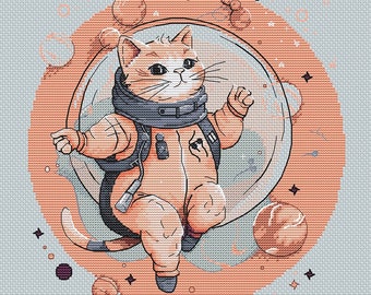 Space cat cross stitch stars pattern pdf - Astronaut cross stitch Galaxy embroidery nasa space cross stitch astronaut cat needlepoint chart