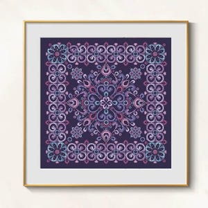 Lilac Petal Cross Stitch Blackwork pattern - Whitework Embroidery Purple Cross Stitch Hardanger Ornament Cross Stitch Geometric Needlepoint