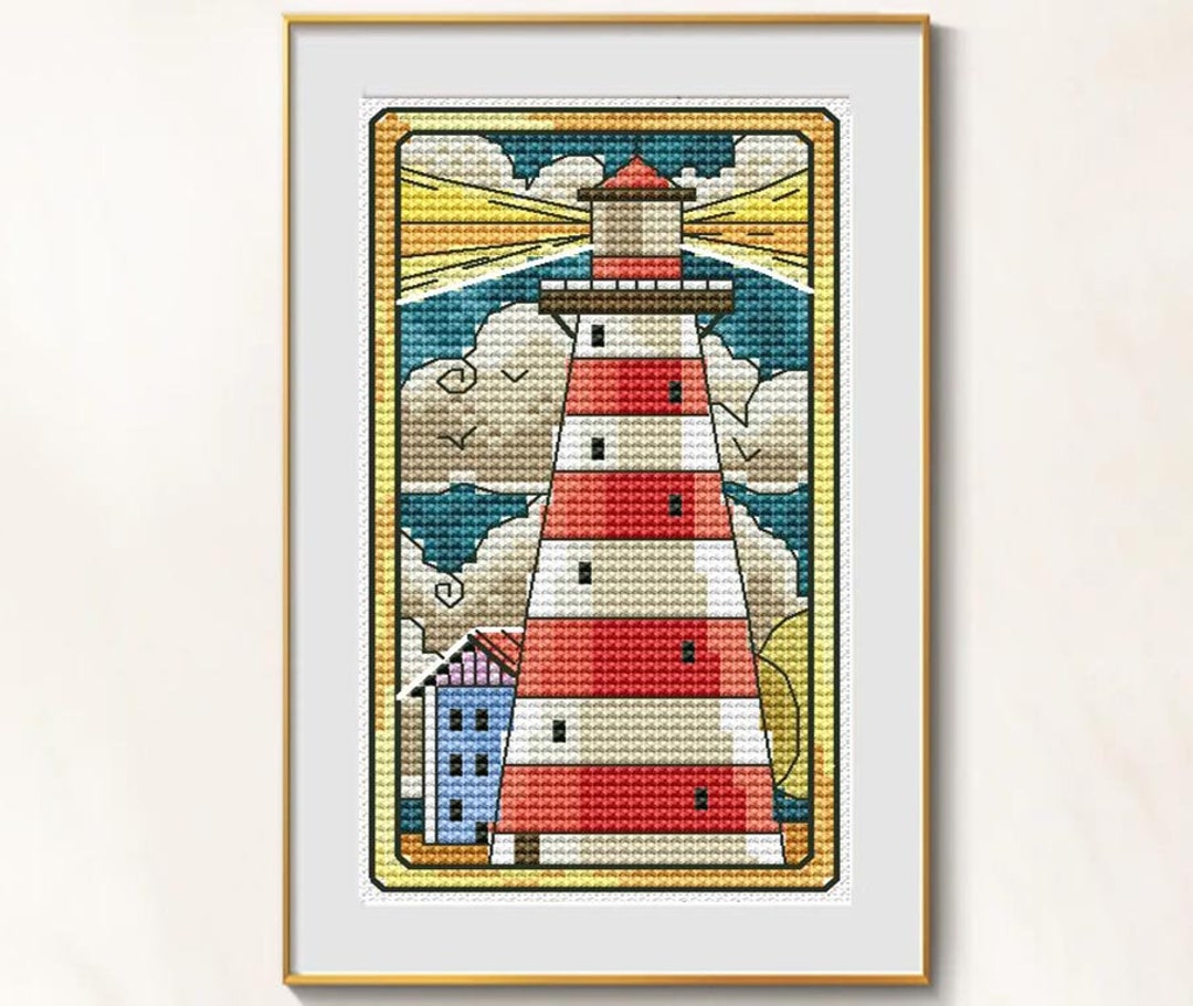 Day Cross Stitch Lighthouse Pdf Pattern Seaside Town Embroidery Coast