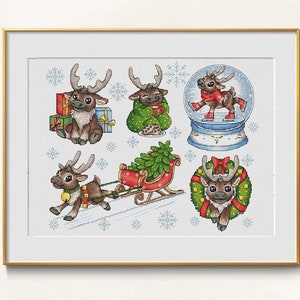 Merry Christmas cross stitch sampler pattern pdf - Easy cross stitch Xmas Deer card embroidery Christmas stocking funny needlepoint chart
