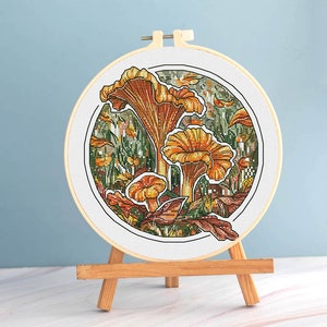 Mushrooms cross stitch Chanterelle pattern pdf - Round embroidery forest cross stitch wild mushrooms needlepoint woodland plant cross stitch