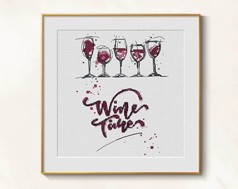 Time Wine kruissteek grappig patroon pdf - wijn borduurwerk grappige keuken kruissteek wijn tijd kruissteek citaat rode wijn borduren dmc