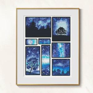 Star Night cross stitch sky pattern pdf - Polar Lights embroidery night sky cross stitch woodland needlepoint starry night scenes blackwork