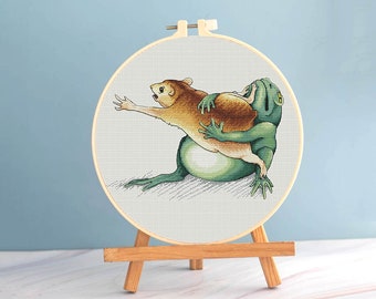 Hamster Cross Stitch Toad Pattern Pdf -  Funny Cross Stitch Love Against Odds Embroidery Hamster pet Cross Stitch funny love card blackwork