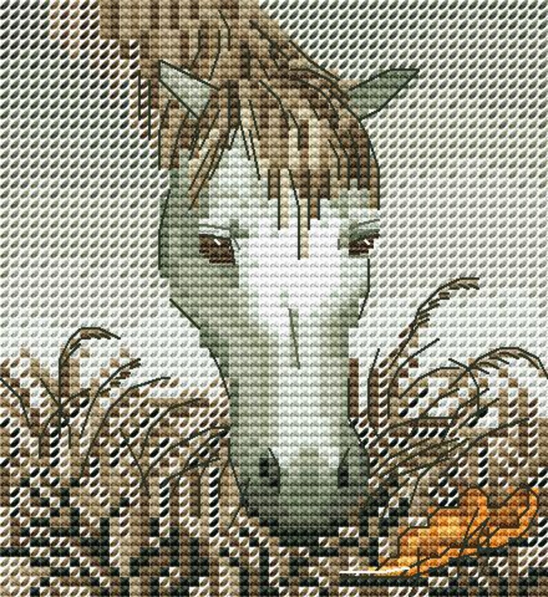 Horse Head Cross Stitch Farm Pattern Pdf - Rustic Cross Stitch White ...