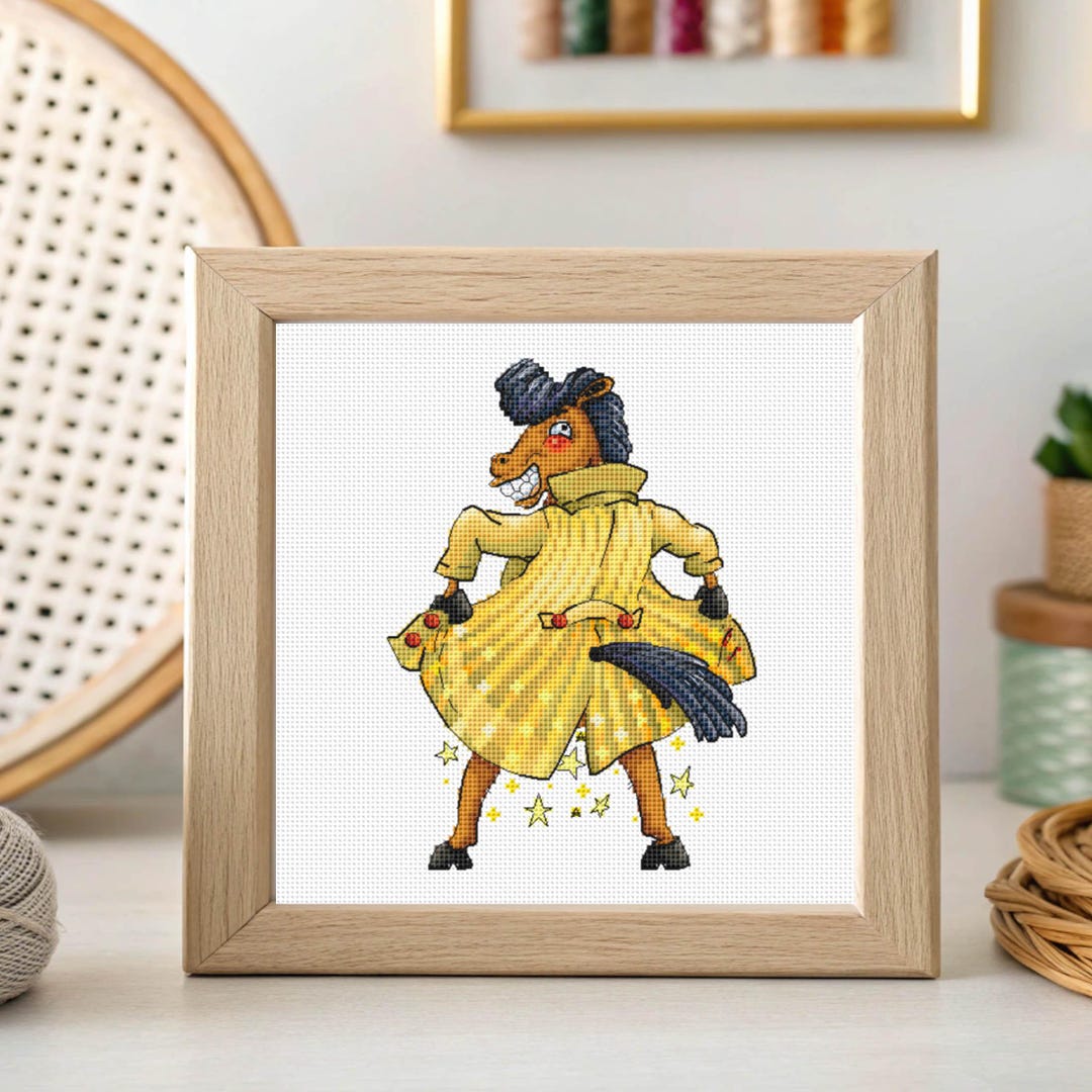 Lady Horse in Coat Cross Stitch Pattern PDF Funny Emoji Animal ...