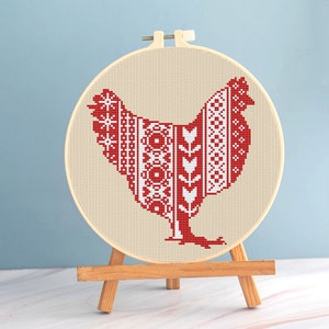 Hen cross stitch easter ornament pattern pdf - Spring embroidery chicken cross stitch Norwegian ornament cross stitch hardanger hen chart