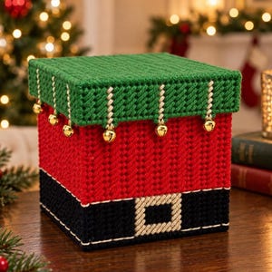 Christmas Plastic Canvas 3D Pattern, Holiday Gift Box PDF, Elf Cross Stitch Chart
