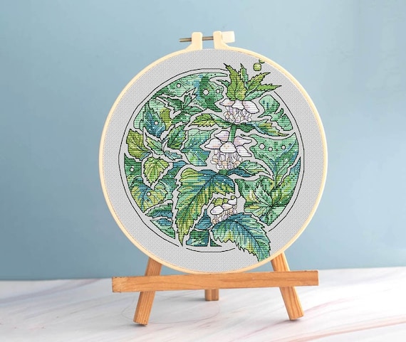 Nettle cross stitch plant pattern pdf - floral cross stitch Nettle Flowers embroidery botanic needlepoint round cross stitch nettle plant