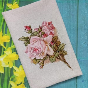 Patrón de jardín en punto de cruz Dolce Vita en pdf - Bordado de rosas rosas Jardín inglés en punto de cruz Bordado de flores rosas Punto de cruz vintage