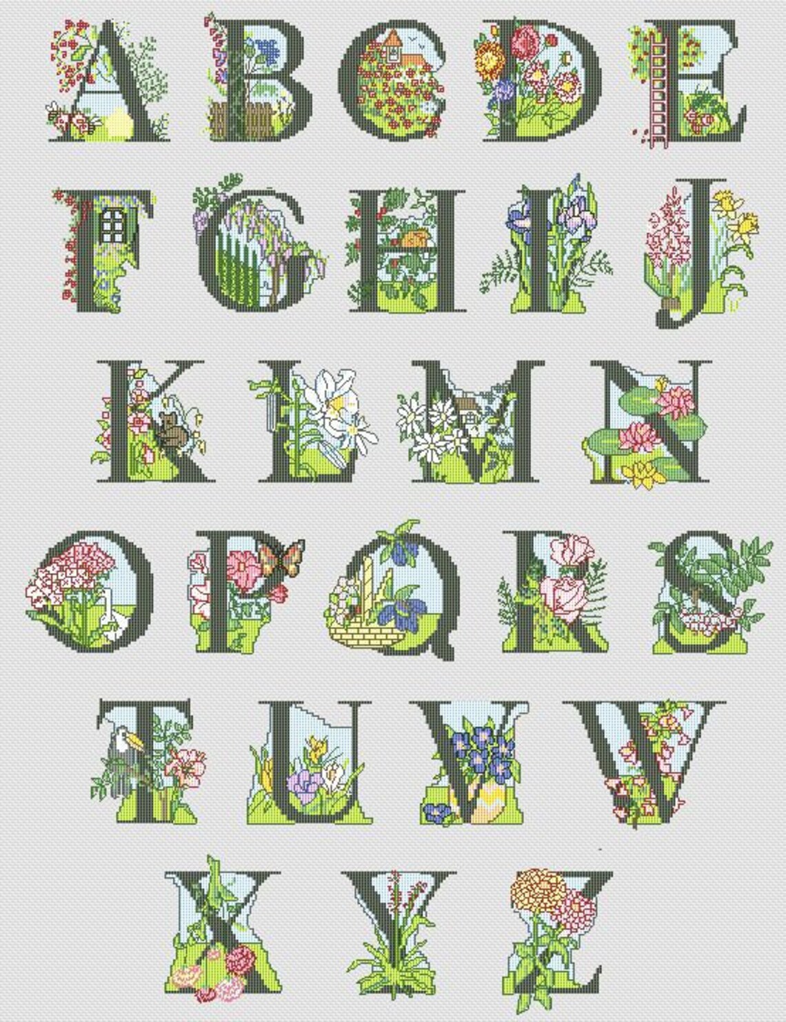 ABC Garden Cross Stitch Alphabet Pattern Pdf ABC Nature Etsy