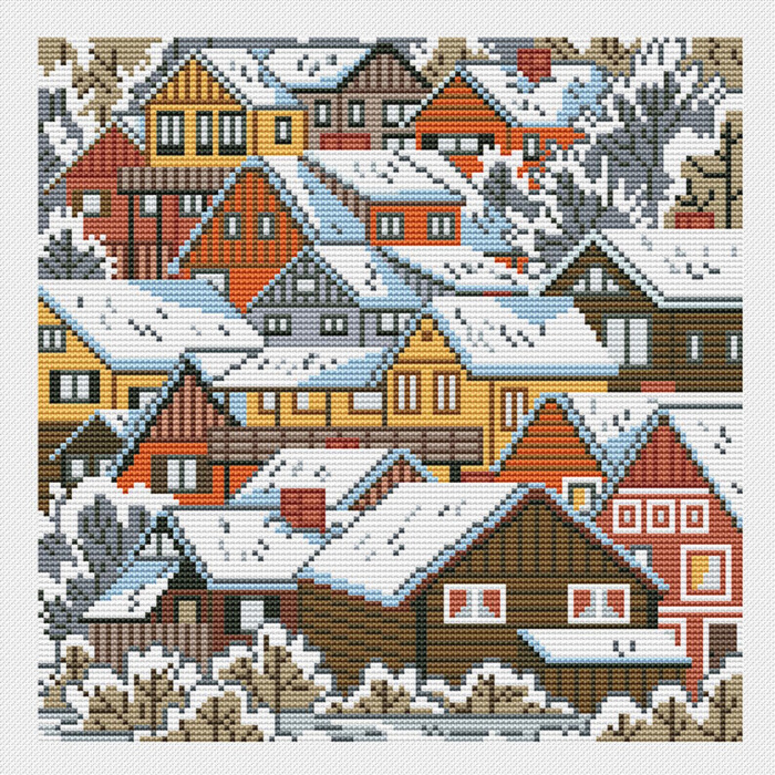 Winter Village Cross Stitch Houses Pattern Pdf - Little Town Cross ...