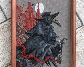 Black Death Cross Stitch Gothic Pdf Pattern - Full Moon Embroidery Epidemic Cross Stitch Pandemic Doctor Embroidery Plague Cross Stitch dmc