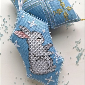 Rabbit Cross Stitch Biscornu pdf pattern - Toy Candy Embroidery Blackwork Cross Stitch Funny Bunny Biscornu Needlepoint dmc ornament