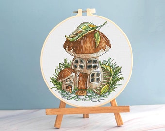 Fairy House cross stitch mushroom pattern pdf - Woodland tale cross stitch Penny Bun fairy embroidery folk tale cross stitch dmc needlepoint