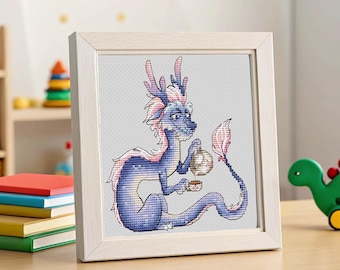 Funny Dragon Cross stitch Fairy Dinosaur pdf pattern Tea Cup Dragon cross stitch sea beast embroidery fairy monster cross stitch baby dragon