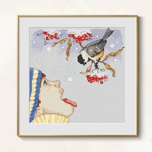 Christmas Cross stitch Winter Calendar pattern pdf - Christmas Card embroidery tomtit cross stitch Xmas stocking embroidery cross stitch dmc