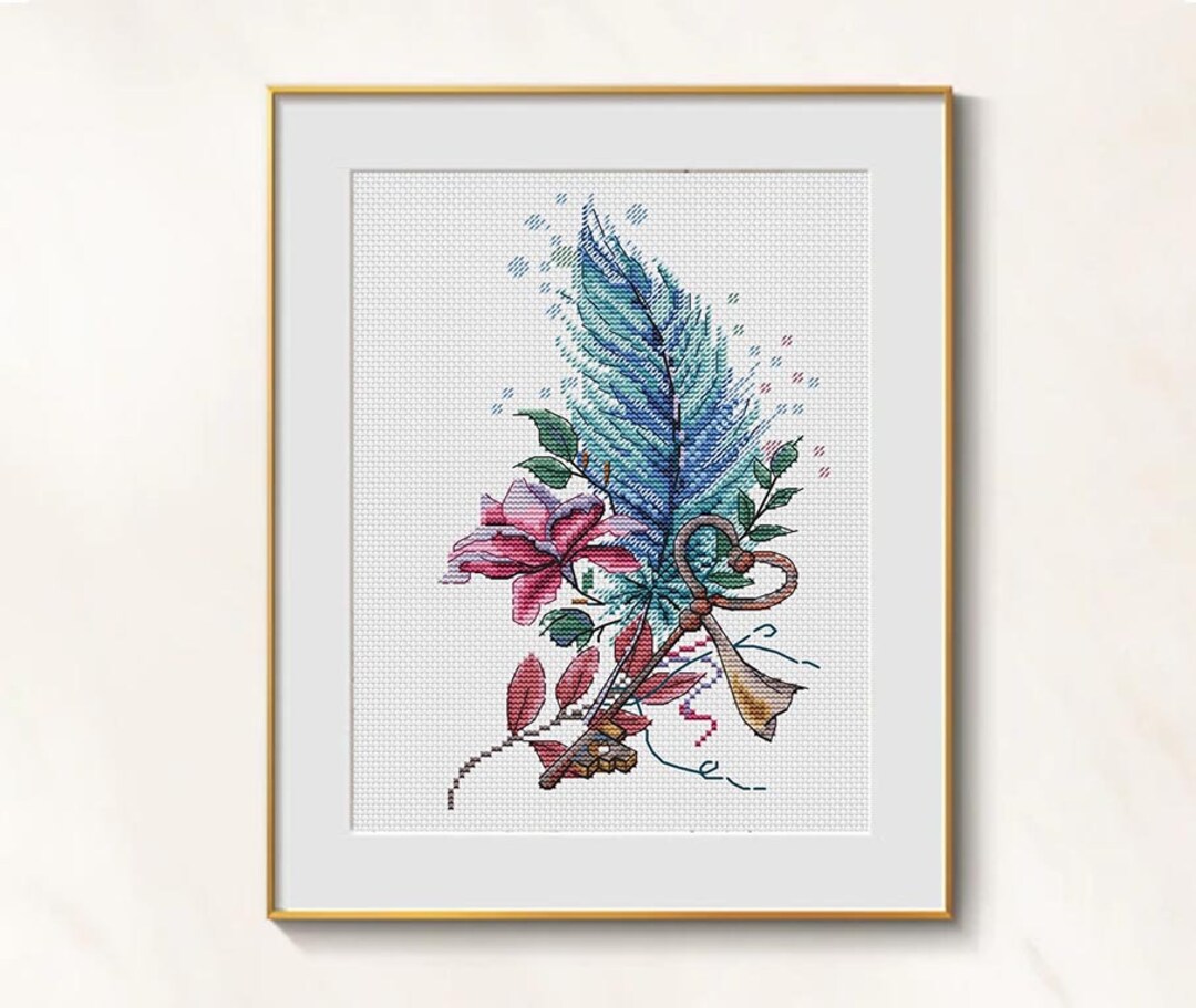 Feather Cross Stitch Card Pattern Pdf Birthday Cross Stitch Etsy