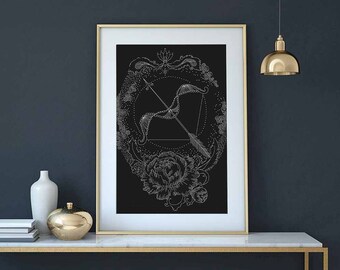Sagittarius cross stitch zodiac sign pattern - horoscope cross stitch sagittarius zodiac cross stitch chinese embroidery blackwork pattern